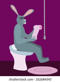 Big gray rabbit on water closet