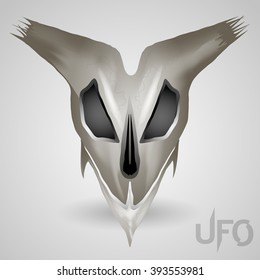 big and gray skull and jaw of alien