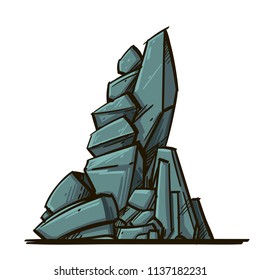 Big gray stone in cartoon style. Landscape element for game design and animation. Vector illustration isolated on white background.