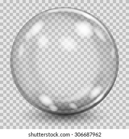 Big gray transparent glass sphere with glares and shadow. Transparency only in vector file