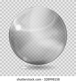 Big gray transparent glass sphere with glares and shadow. Transparency only in vector file