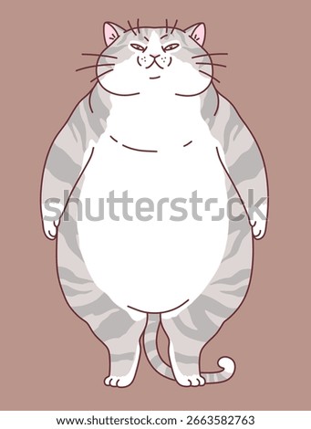 Big gray and white striped cat on the brown background. Cute cats series.