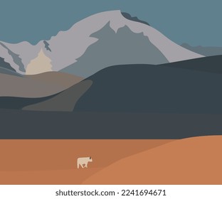 Big great dark mountains in the steppe