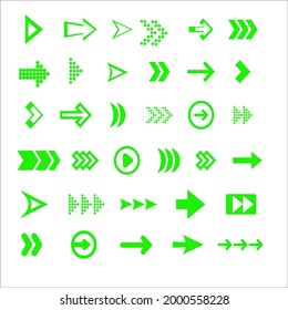 Big green arrows flat icon set. modern abstract simple cursors, pointers and direction buttons vector illustration collection. 