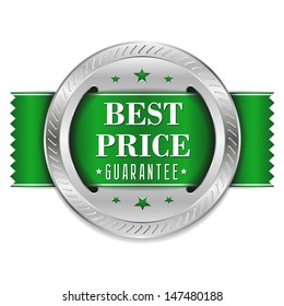 Big green best price button with ribbon