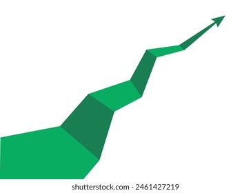 big green business arrow graph going upstarting from the bottom with a big foundation, going up to the top getting smaller and lighter