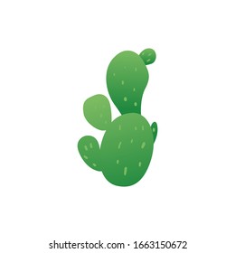 Big Green Cactus Plant In Cartoon Style. Several Small Oval Cacti Joined Together In One Houseplant - Simple Nature Vector Illustration Isolated On White Background.