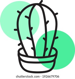 Cactus verde grande en una olla pequeña, ilustración, vector sobre fondo blanco.