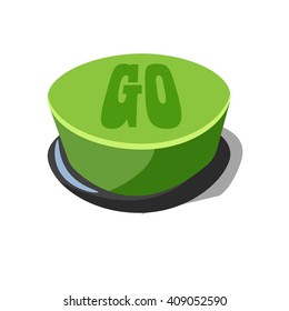 big green cartoon button. go