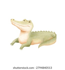 Big green crocodile smiling sideways cartoon