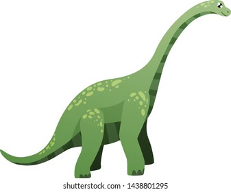 big green dinosaur with a long neck diplodocus in full growth, small head, cartoon style on a blea isolated background