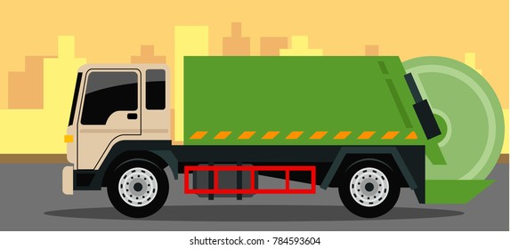Big green Garbage truck