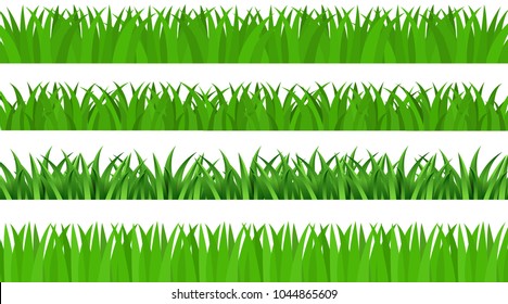 Big Green Grass Borders Set  isolated on white background, Vector Illustration