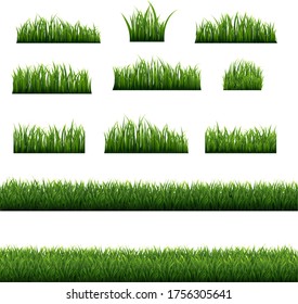 Big Green Grass Frame Set Isolated White background, Vector Illustration