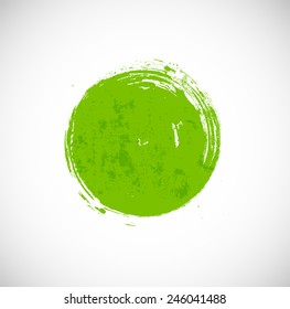 Big green grunge circle on white background. Symbol of ecology. Vector illustration with greenery color.