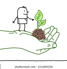 Big Green Hand with Cartoon Character - Protection