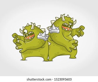 big green monster character design illustration. Troll monster character, editable vector and color illustration - vector