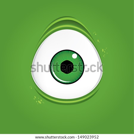 Big green monster eye, vector illustration