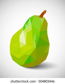 Big green pear on white background. Polygonal pear. Triangle fruit. Vector illustration.