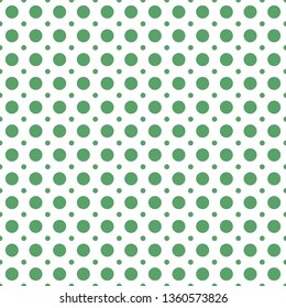Big green polka dot pattern on white background. Vector graphic.