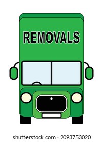 A big green removal truck on a white background