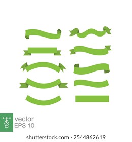 Big green ribbons set. Curve, rolled, curl, peel, empty, blank, banner template. Simple flat style. Green mint with shadow. Vector illustration isolated on white background. EPS 10.