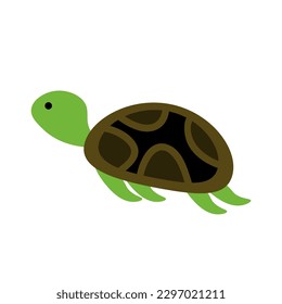 Gran caricatura de tortuga marina verde lindo diseño animal océano tortuga nadar en agua ilustración vectorial plana aislada en fondo blanco EPS