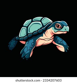 big green sea turtle mascot, cute animal design ocean tortoise, swimming in water flat vector illustration