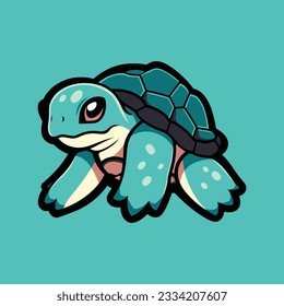big green sea turtle mascot, cute animal design ocean tortoise, swimming in water flat vector illustration