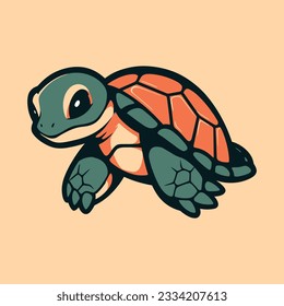 big green sea turtle mascot, cute animal design ocean tortoise, swimming in water flat vector illustration