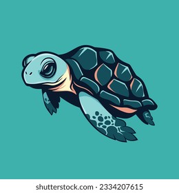 big green sea turtle mascot, cute animal design ocean tortoise, swimming in water flat vector illustration