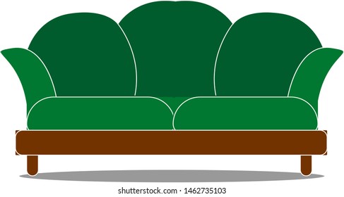 Gran sofá verde, ilustración, vector sobre fondo blanco