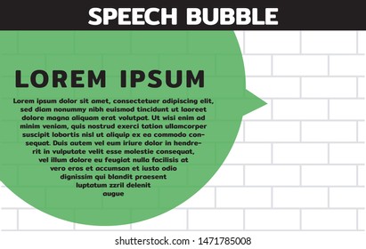 Big green speech bubble in front of white wall
