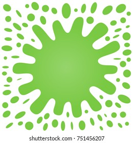 Big green splash with lots of small splashes on a white background. Vector illustration