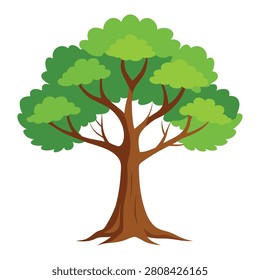 Big green tree with branches and roots vector illustration isolated on white background