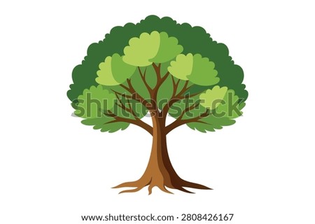 Big green tree with branches and roots vector illustration isolated on white background