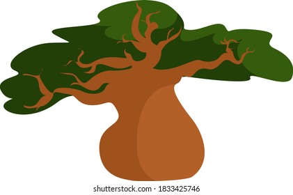 Big green tree, illustration, vector on white background