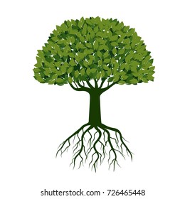 Big Green Tree with Leaves. Vector Illustration.