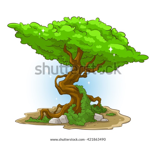 Big Green Tree Moss Stone Stock Vector (Royalty Free) 421863490 ...