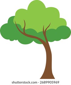 Big green tree with wide leafy crown and brown trunk, flat botanical vector illustration representing growth and eco environment.
