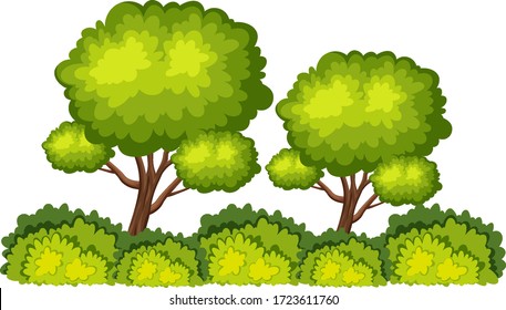 Big green trees on white background illustration