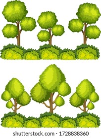 Grandes árboles verdes en ilustración de fondo blanco