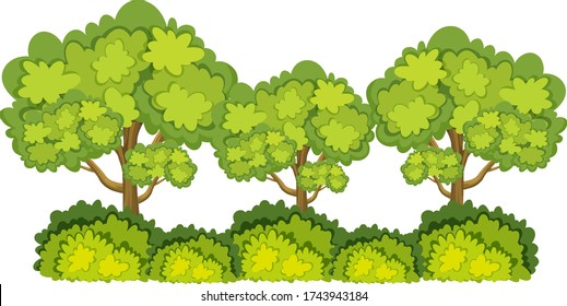 Big green trees on white background illustration