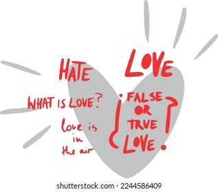 Big grey heart with phrases
