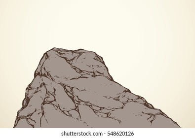 Big grey height hilltop ridge. Freehand outline ink hand drawn picture sketchy in art doodle retro style pen on paper. Scenic view with space for text on white sky backdrop