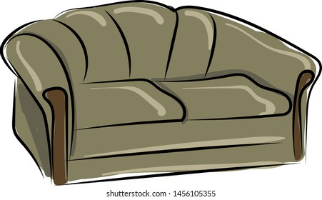 Big grey sofa, illustration, vector on white background.