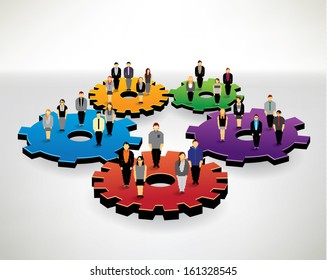 A big group of businessman standing on the gear wheels vector design