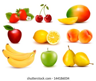 Big group of different fruit. Vector.