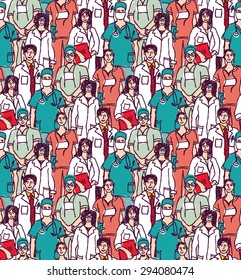 Big group doctors seamless pattern color. Big group doctors seamless pattern color