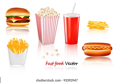 Big group of fast food products. Vector illustration